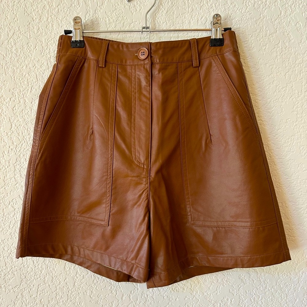 Brown Faux Leather Shorts